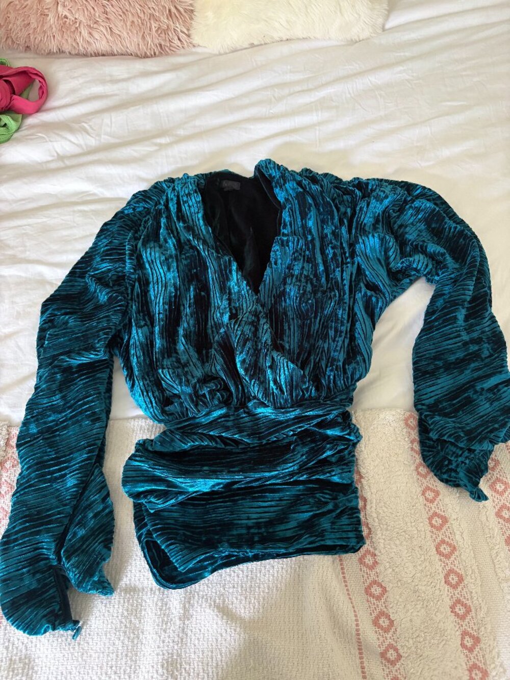 NBD Teal Crushed Velvet Long Sleeve Mini Dress XS